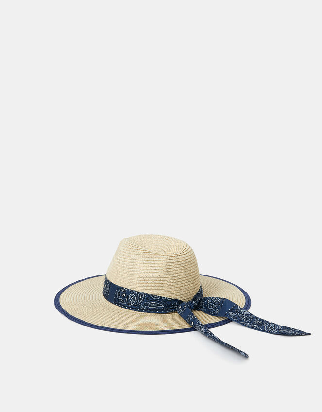 Bandana Straw Fedora Hat, , large