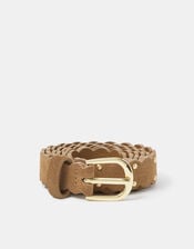Slim Stud Suede Belt, Tan (TAN), large