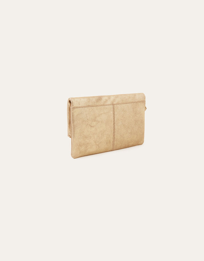 Leather Metallic Clutch, Gold (GOLD), large
