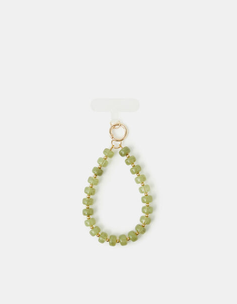 Beaded Wrist Phone Strap, Green (OLIVE), large