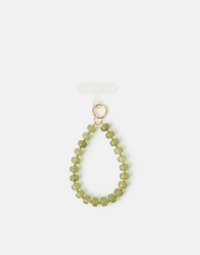 Beaded Wrist Phone Strap, Green (OLIVE), large