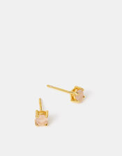 14ct Gold-Plated Rose Quartz Stud Earrings, , large