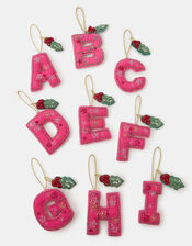 Embellished Initial Christmas Tree Decoration, Pink (PINK), large