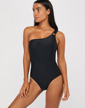 One-Shoulder Swimsuit, Black (BLACK), large
