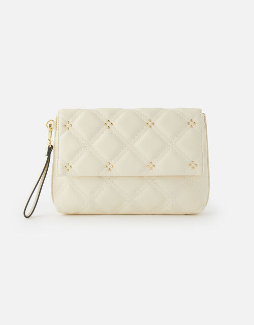 Stud Quilted Clutch Cream Clutch bags Accessorize UK