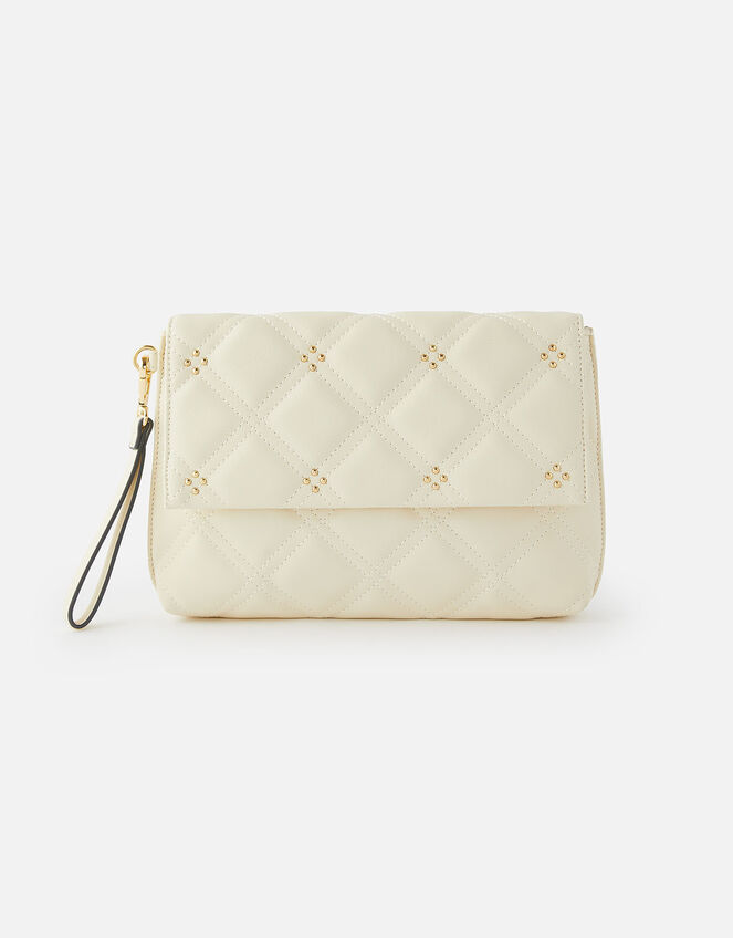 Stud Quilted Clutch , Cream (CREAM), large