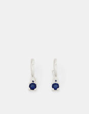 Sterling Silver Blue Diamanté Drop Hoop Earrings, , large
