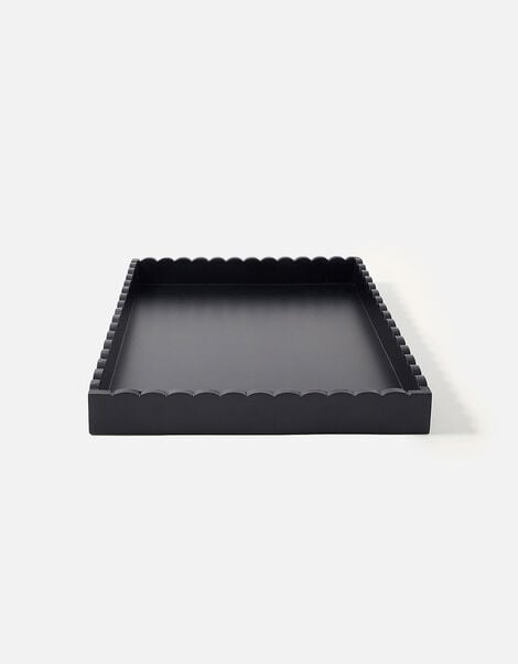 Large Wood Scallop Tray Black, Black (BLACK), large
