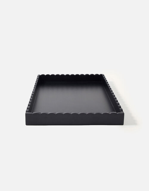 Large Wood Scallop Tray, Black (BLACK), large