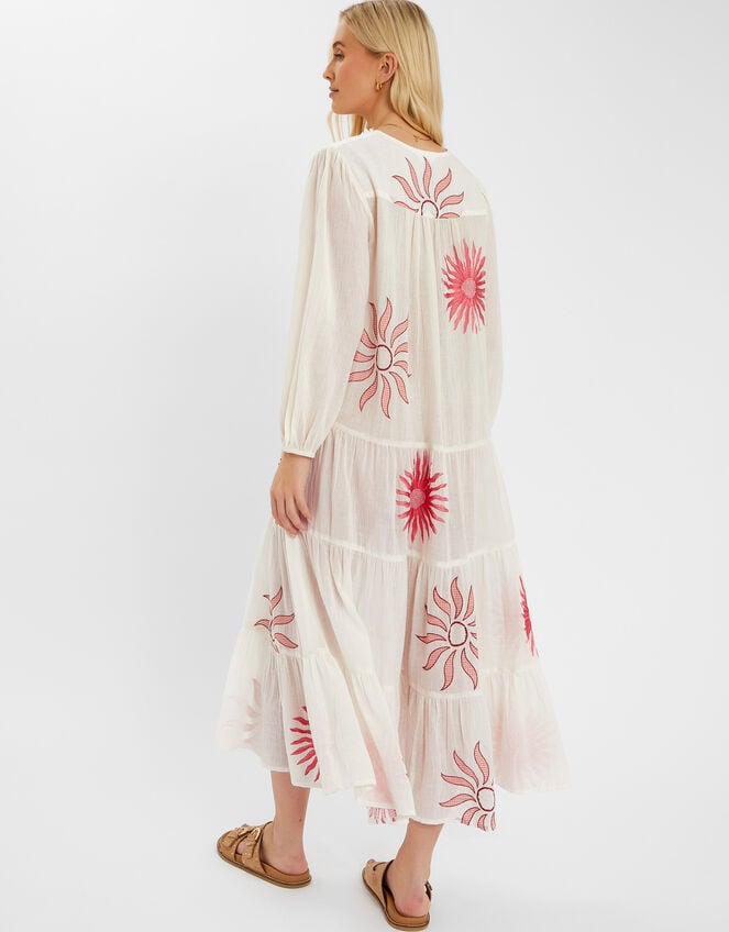 Sun Embroidered Long-Sleeve Maxi Dress, Ivory (IVORY), large