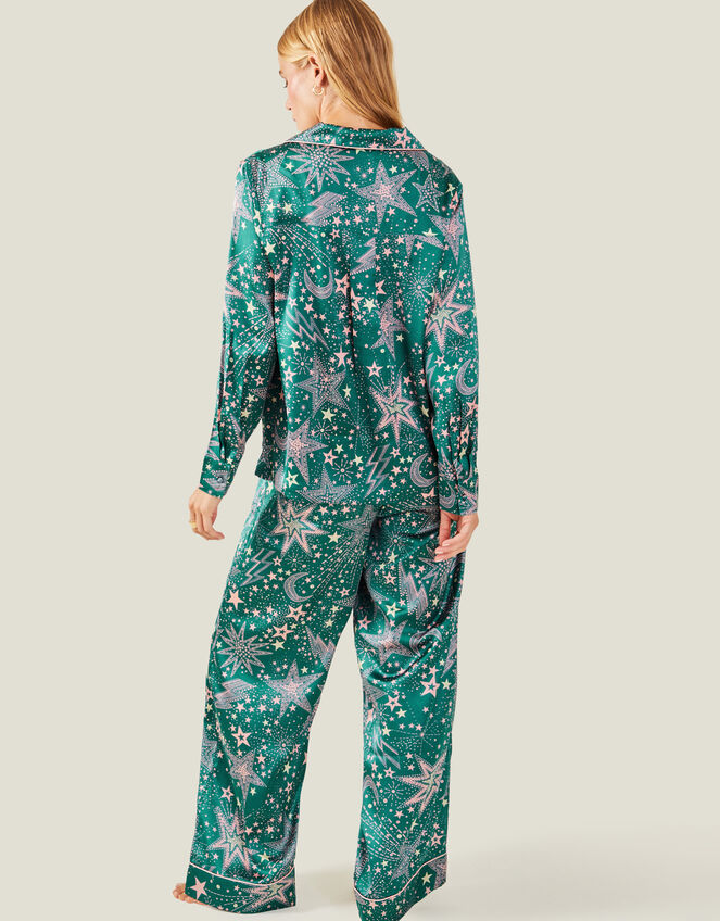 Star Print Satin Pyjama Set, Teal (TEAL), large