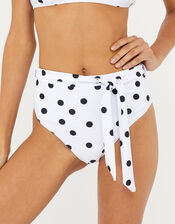 Polka-Dot High Waist Bikini Briefs, White (WHITE), large