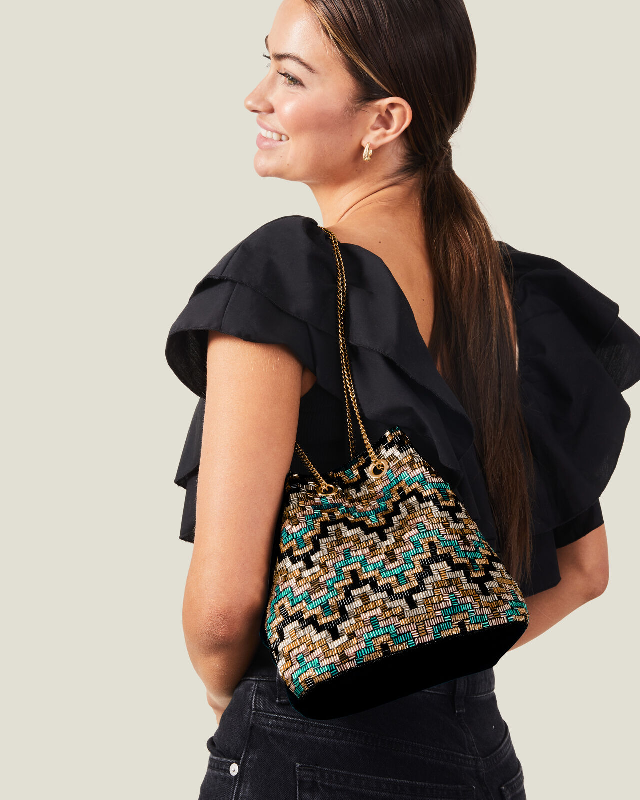 Geometric Beaded Duffle Bag Clutches Accessorize ROI