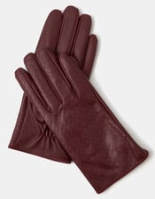 Woven Leather Gloves, Red (BURGUNDY), large