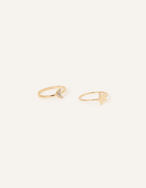 Star and Moon Rings Set of Two, Gold (GOLD), large