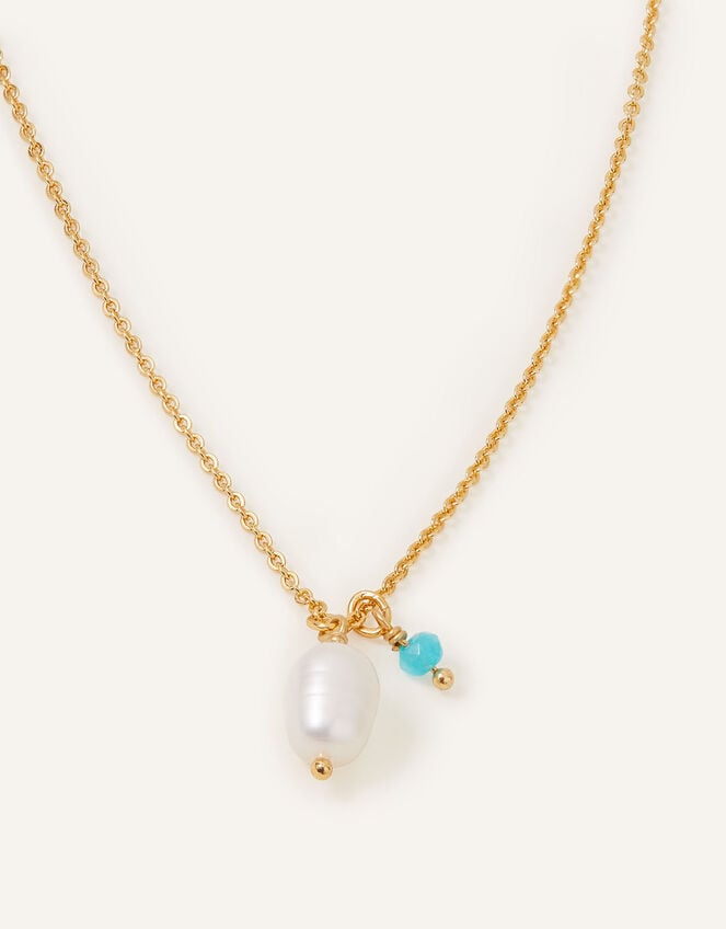 14ct Gold-Plated Pearl Amazonite Pendant Necklace, , large