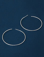 Sterling Silver-Plated Large Diamond Cut Hoop Earrings, , large