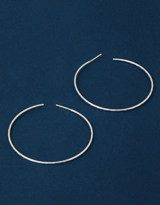 Sterling Silver-Plated Large Diamond Cut Hoop Earrings, , large
