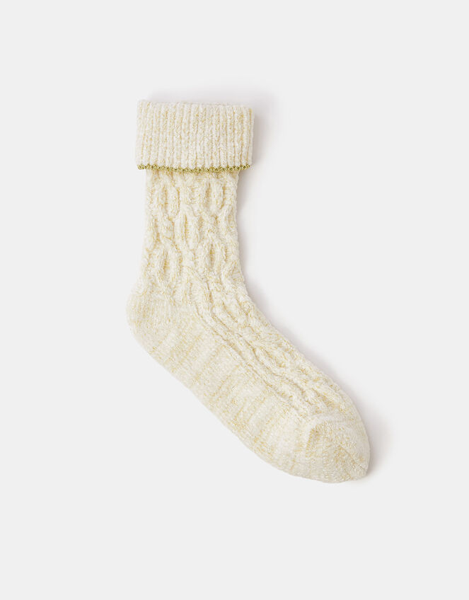 Chenille Cable Knit Bed Socks, , large