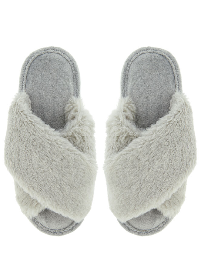 Fluffy Peep-Toe Slipper Sliders Grey | Slippers | Accessorize UK