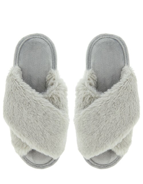 Fluffy Peep-Toe Slipper Sliders Grey | Slippers | Accessorize UK