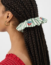 Strawberry Embroidered Stripe Scrunchie, , large