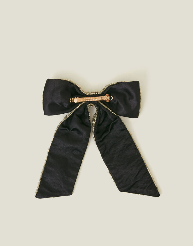 Leopard Bead Bow Barrette Hair Clip, , large