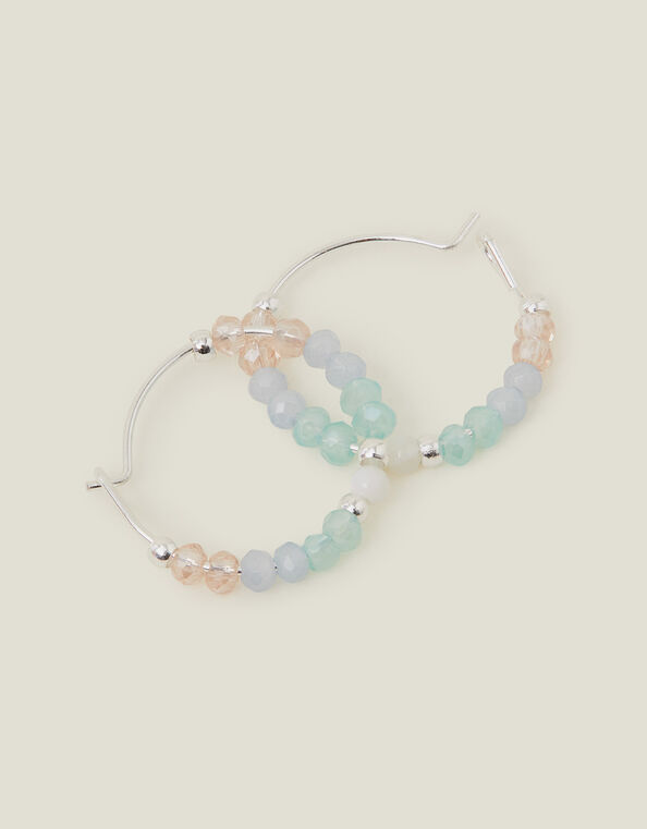 Sterling Silver-Plated Beaded Hoops, , large