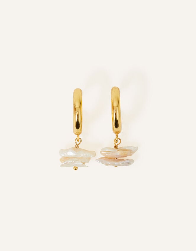 14ct Gold-Plated Keshi Pearl Hoop Earrings, , large