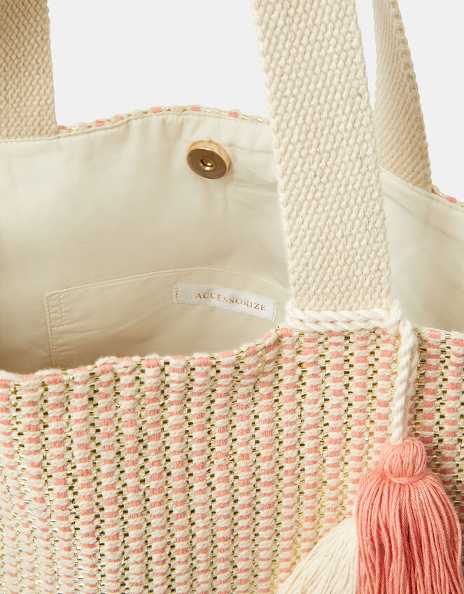 Woven Metallic Beach Bag, , large