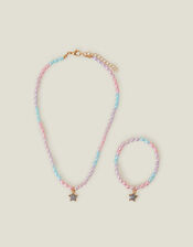 Girls Star Pendant Pearl Necklace and Bracelet Set, , large