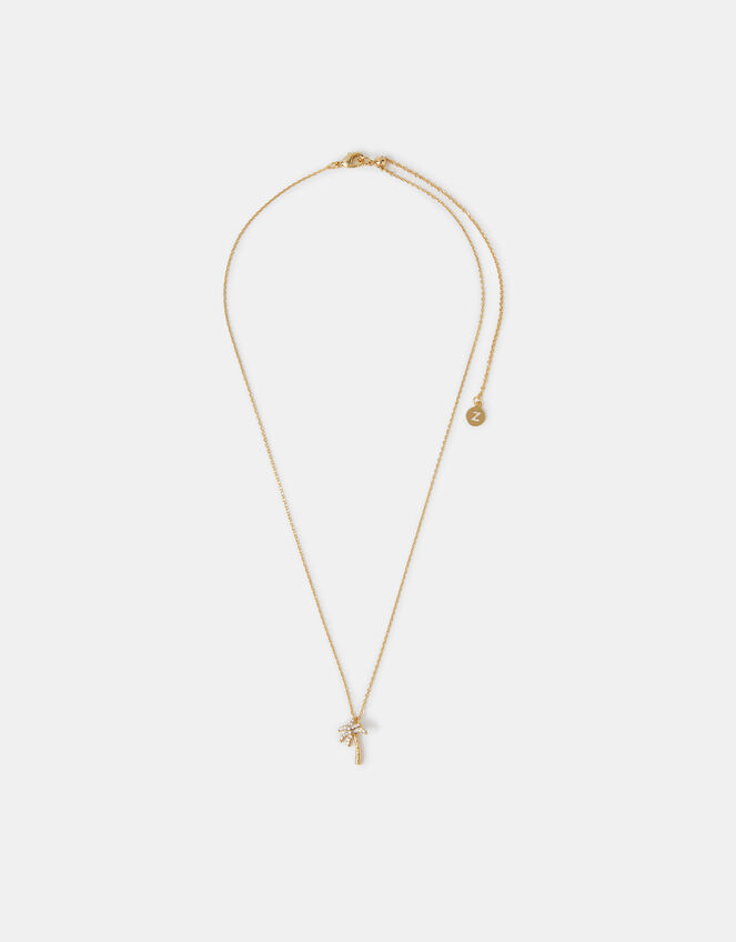 14ct Gold-Plated Diamanté Palm Tree Pendant Necklace, , large