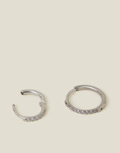 2-Pack Platinum-Plated Surgical Steel Pavé Clicker Hoops, , large