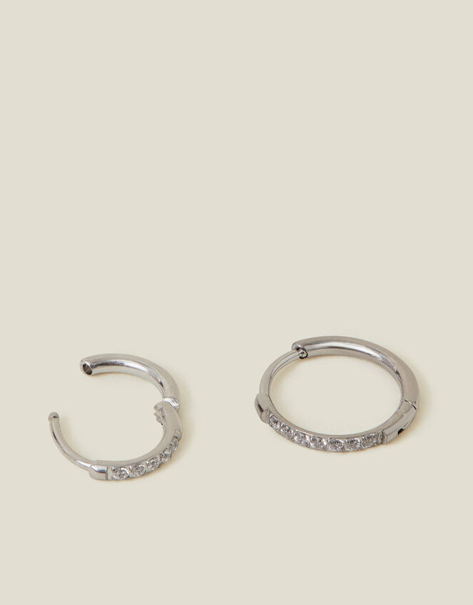 2-Pack Platinum-Plated Surgical Steel Pavé Clicker Hoops, , large