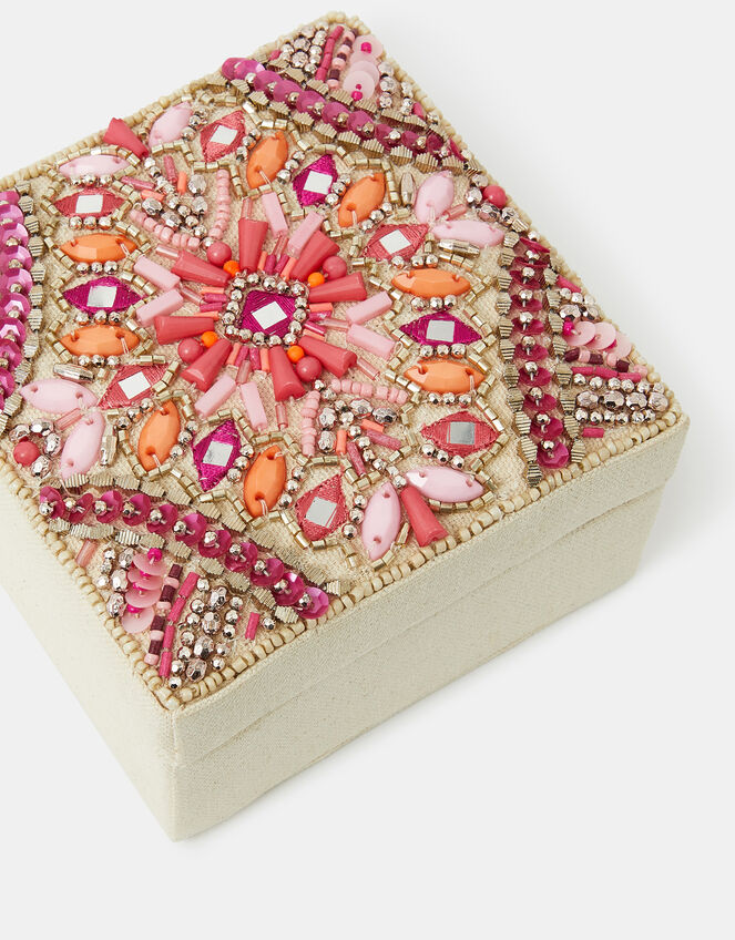 Square Mirror & Bead Embellished Jewellery Box, , large