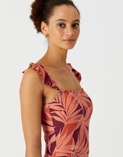 Palm Print Frill Strap Swimsuit, Orange (RUST), large