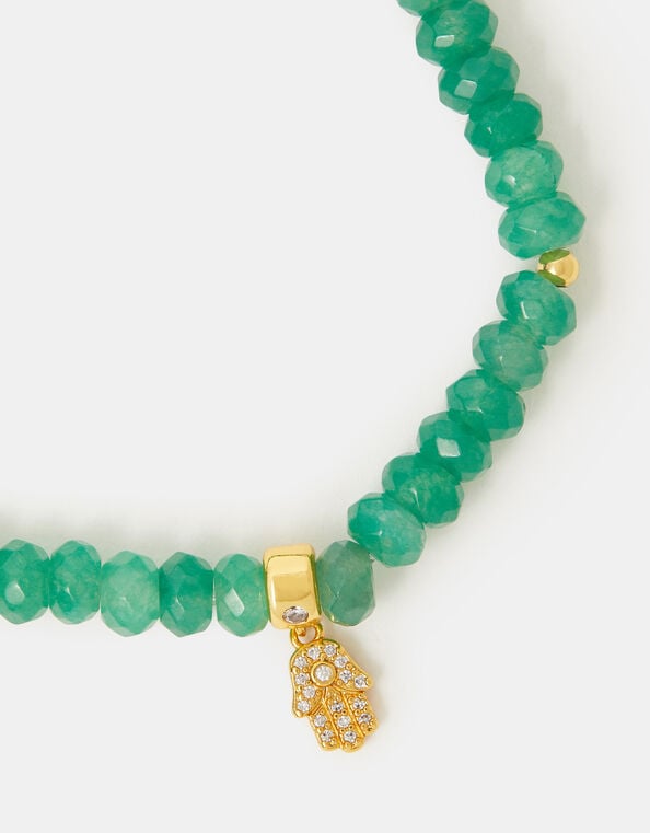14ct Gold-Plated Healing Stone Bead Charm Bracelet, Green (GREEN), large