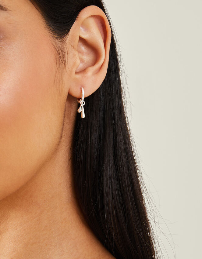 Sterling Silver-Plated Molten Drop Hoops, , large