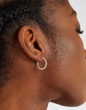 Sterling Silver-Plated Fine Diamanté Hoop Earrings, , large