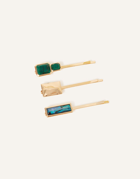 Square Embellished Hair Slides Set of Three, , large