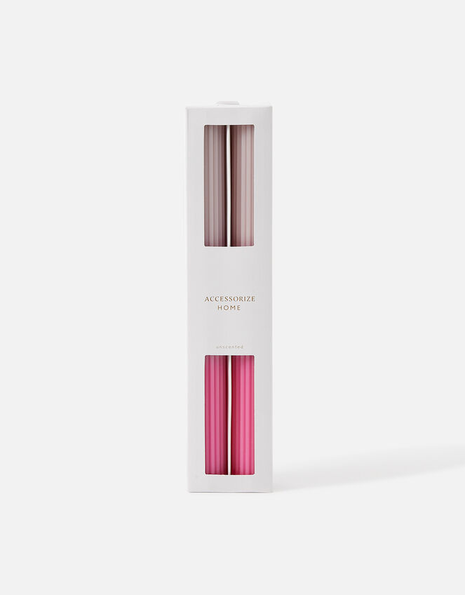 Ribbed Pillar Candle Set, Pink (PINK), large