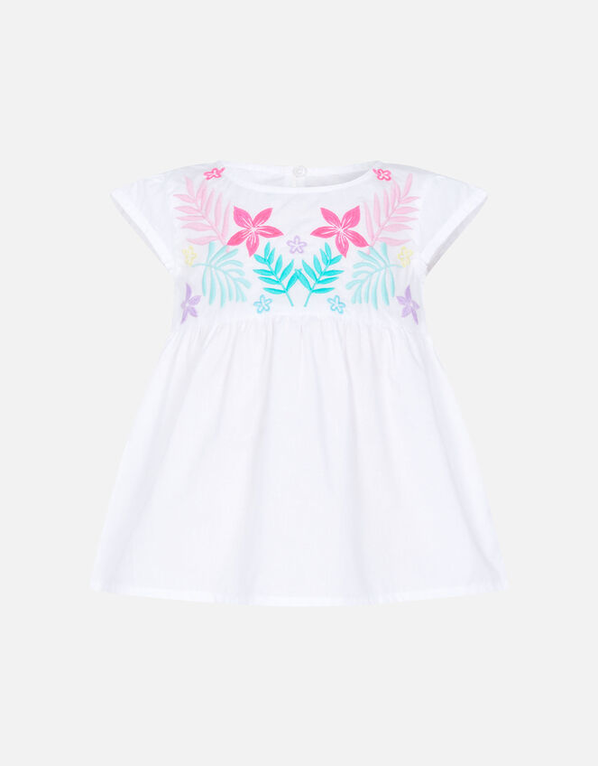 Girls Floral Embroidered Woven Top, White (WHITE), large