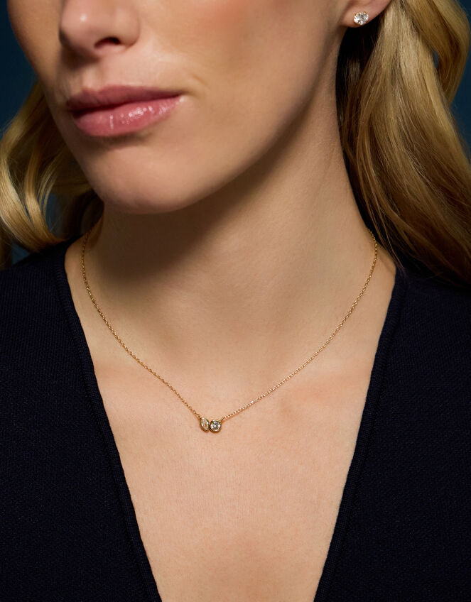 14ct Gold-Plated Mix Diamante Necklace, , large