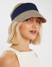 Straw Sun Visor Navy, , large