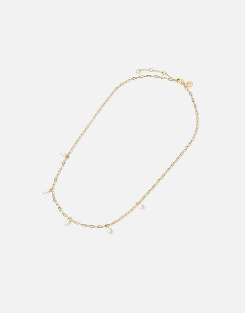 Gold-Plated Pearl Charm Station Necklace, , large