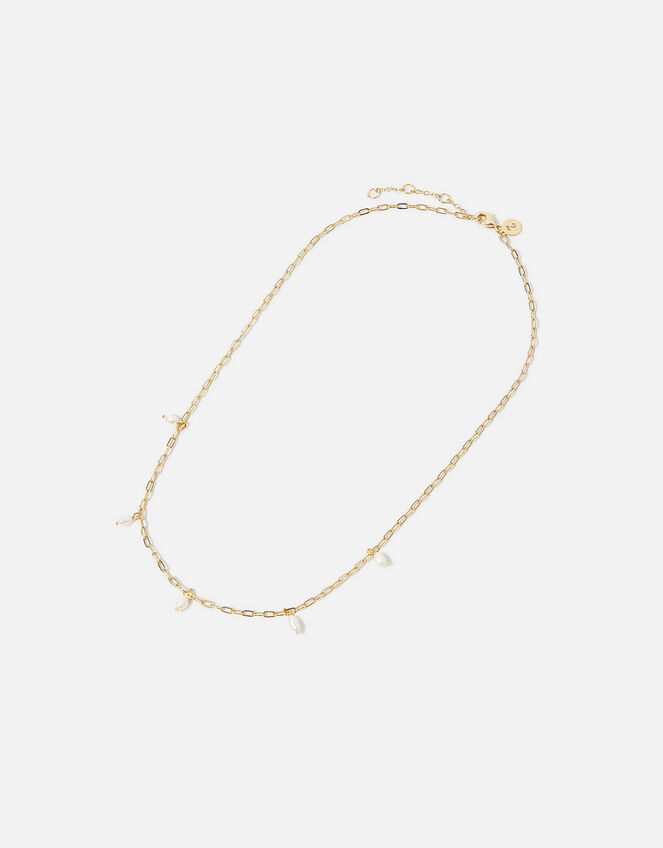 14ct Gold-Plated Pearl Charm Station Necklace, , large