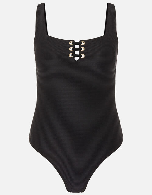 LaceUp Eyelet Swimsuit with Recycled Polyester Black Swimsuits Accessorize UK
