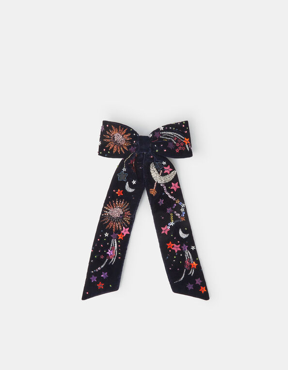 Embellished Celestial Velvet Bow Hair Clip, Blue (NAVY), large