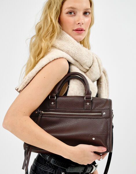 Faux Leather Zip Handbag, , large