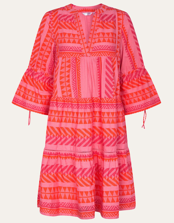 Print Jacquard Flute Sleeve Dress Pink, Pink (PINK), large